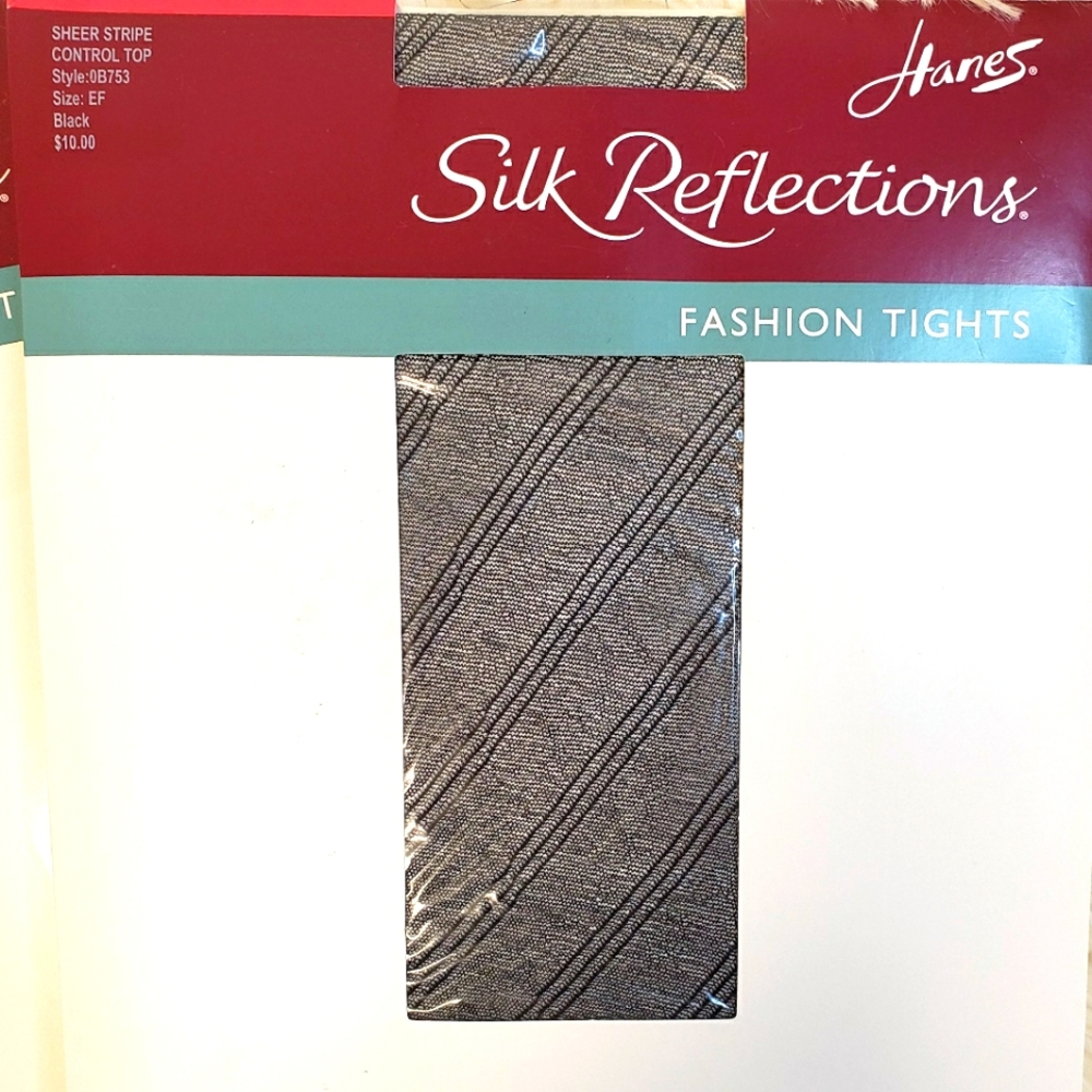 HANES 2 Pairs of Black Patterned Silk Reflections Sheer Fashion Tights--NWT--EF - Picture 3 of 9